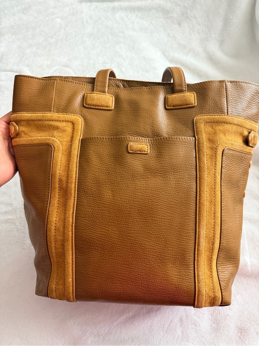 Hammitt Otis Tan Leather Tote with Suede Trim Work Travel Tote Bag